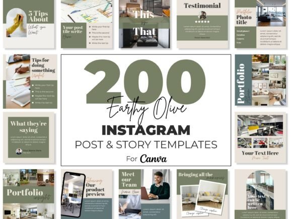 Download Instagram Canva Templates Kit Blue Green - Instagram canva templates Collection